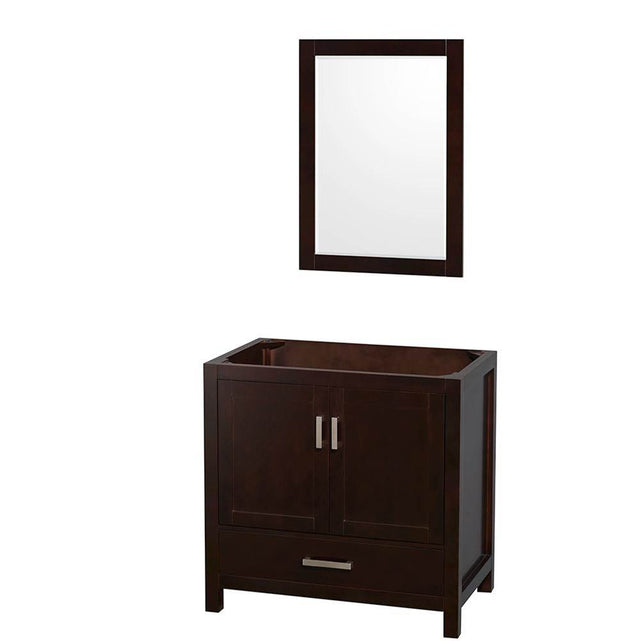 Wyndham Collection - Sheffield 36 Inch Single Bathroom Vanity in Espresso, No Countertop, No Sink, and 24 Inch Mirror - Espresso