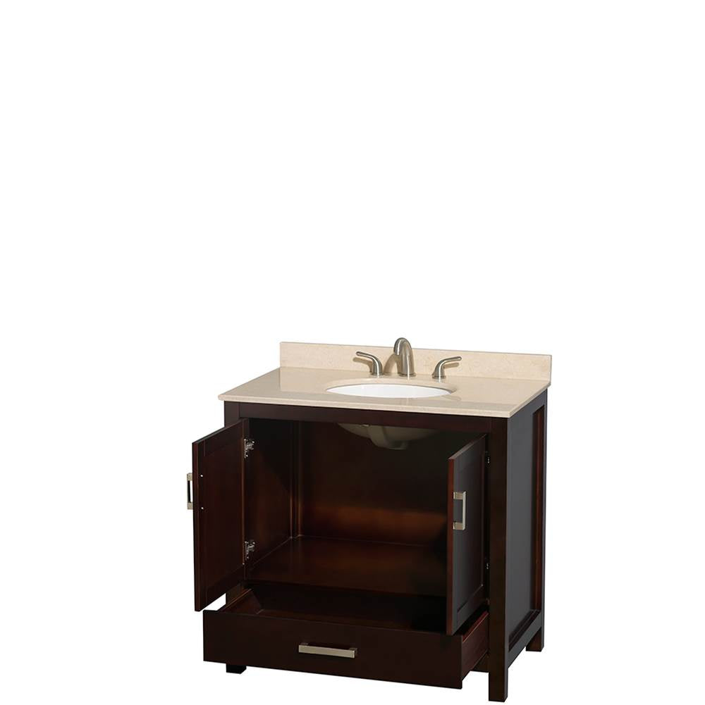 Sheffield 36 Inch Single Bathroom Vanity in Espresso, Ivory Marble Countertop, Undermount Oval Sink, and No Mirror