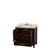 Sheffield 36 Inch Single Bathroom Vanity in Espresso, Ivory Marble Countertop, Undermount Oval Sink, and No Mirror
