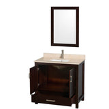Sheffield 36 Inch Single Bathroom Vanity in Espresso, Ivory Marble Countertop, Undermount Square Sink, and 24 Inch Mirror