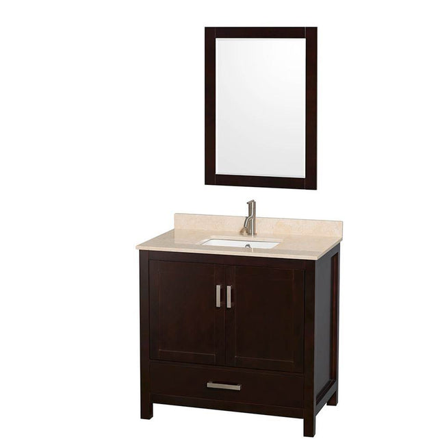 Wyndham Collection - Sheffield 36 Inch Single Bathroom Vanity in Espresso, Ivory Marble Countertop, Undermount Square Sink, and 24 Inch Mirror - Espresso