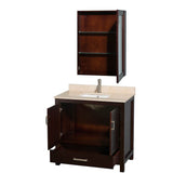 Sheffield 36 Inch Single Bathroom Vanity in Espresso, Ivory Marble Countertop, Undermount Square Sink, and Medicine Cabinet