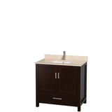 Sheffield 36 Inch Single Bathroom Vanity in Espresso, Ivory Marble Countertop, Undermount Square Sink, and Medicine Cabinet