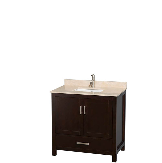 Wyndham Collection - Sheffield 36 Inch Single Bathroom Vanity in Espresso, Ivory Marble Countertop, Undermount Square Sink, and No Mirror - Espresso