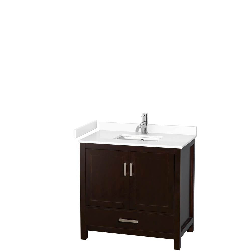 Wyndham Collection - Sheffield 36 Inch Single Bathroom Vanity in Espresso, White Cultured Marble Countertop, Undermount Square Sink, No Mirror