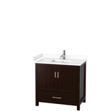 Wyndham Collection - Sheffield 36 Inch Single Bathroom Vanity in Espresso, White Cultured Marble Countertop, Undermount Square Sink, No Mirror