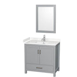 Wyndham Collection - Sheffield 36 Inch Single Bathroom Vanity in Gray, Carrara Cultured Marble Countertop, Undermount Square Sink, 24 Inch Mirror