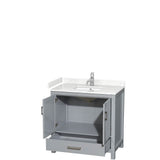 Sheffield 36 Inch Single Bathroom Vanity in Gray, Carrara Cultured Marble Countertop, Undermount Square Sink, No Mirror