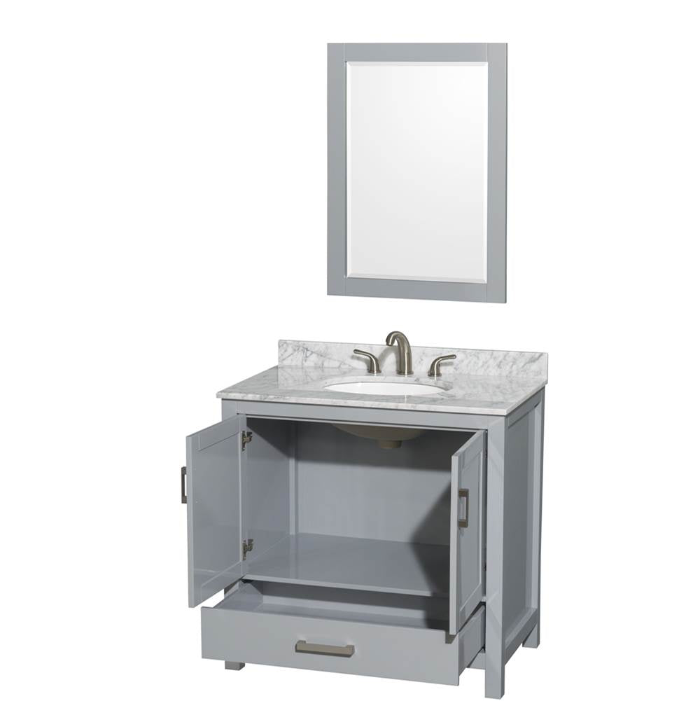 Sheffield 36 Inch Single Bathroom Vanity in Espresso, White Carrara Marble Countertop, Undermount Oval Sink, and 24 Inch Mirror