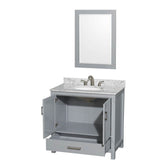 Sheffield 36 Inch Single Bathroom Vanity in Espresso, White Carrara Marble Countertop, Undermount Oval Sink, and 24 Inch Mirror
