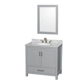 Wyndham Collection - Sheffield 36 Inch Single Bathroom Vanity in Gray, White Carrara Marble Countertop, Undermount Oval Sink, and 24 Inch Mirror - Gray