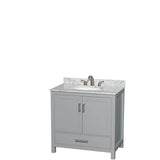 Wyndham Collection - Sheffield 36 Inch Single Bathroom Vanity in Gray, White Carrara Marble Countertop, Undermount Oval Sink, and No Mirror - Gray