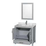 Sheffield 36 Inch Single Bathroom Vanity in Espresso, White Carrara Marble Countertop, Undermount Square Sink, and 24 Inch Mirror