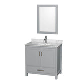 Wyndham Collection - Sheffield 36 Inch Single Bathroom Vanity in Gray, White Carrara Marble Countertop, Undermount Square Sink, and 24 Inch Mirror - Gray
