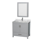 Wyndham Collection - Sheffield 36 Inch Single Bathroom Vanity in Gray, White Carrara Marble Countertop, Undermount Square Sink, and Medicine Cabinet - Gray