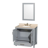 Sheffield 36 Inch Single Bathroom Vanity in Espresso, Ivory Marble Countertop, Undermount Oval Sink, and 24 Inch Mirror