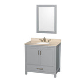 Wyndham Collection - Sheffield 36 Inch Single Bathroom Vanity in Gray, Ivory Marble Countertop, Undermount Oval Sink, and 24 Inch Mirror - Gray