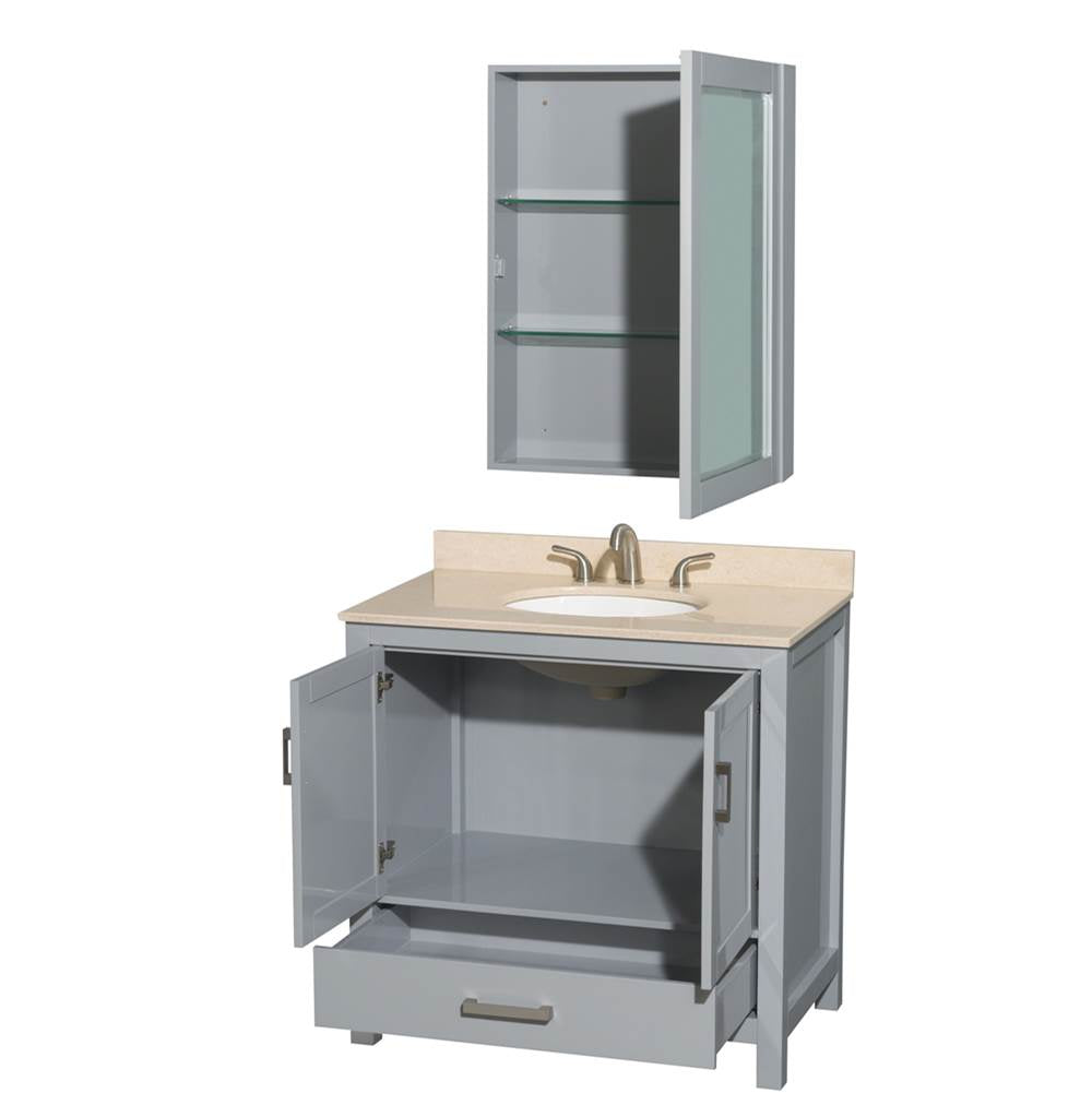 Sheffield 36 Inch Single Bathroom Vanity in Espresso, Ivory Marble Countertop, Undermount Oval Sink, and Medicine Cabinet