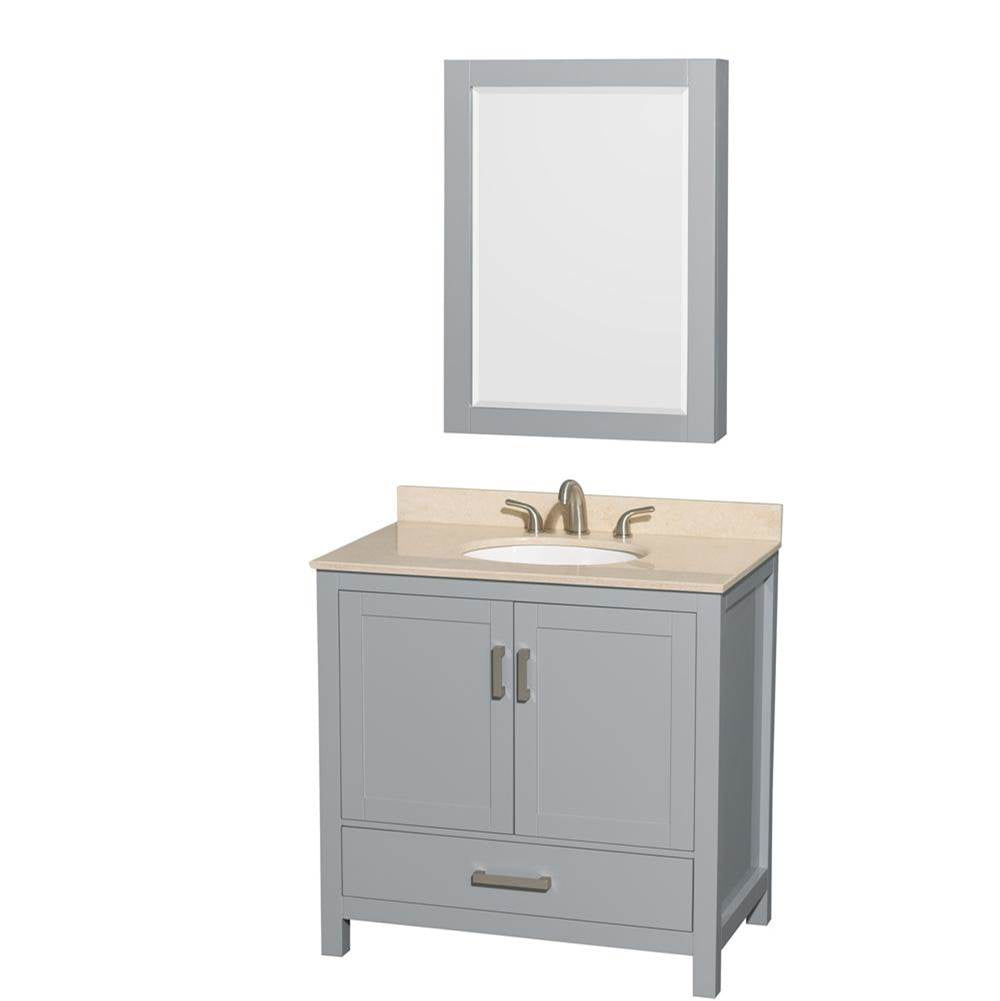Wyndham Collection - Sheffield 36 Inch Single Bathroom Vanity in Gray, Ivory Marble Countertop, Undermount Oval Sink, and Medicine Cabinet - Gray
