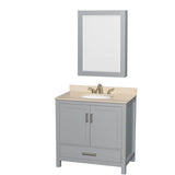 Wyndham Collection - Sheffield 36 Inch Single Bathroom Vanity in Gray, Ivory Marble Countertop, Undermount Oval Sink, and Medicine Cabinet - Gray