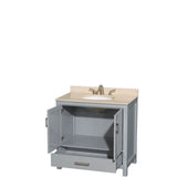 Sheffield 36 Inch Single Bathroom Vanity in Espresso, Ivory Marble Countertop, Undermount Oval Sink, and No Mirror
