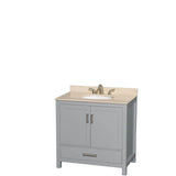 Wyndham Collection - Sheffield 36 Inch Single Bathroom Vanity in Gray, Ivory Marble Countertop, Undermount Oval Sink, and No Mirror - Gray