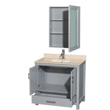 Sheffield 36 Inch Single Bathroom Vanity in Espresso, Ivory Marble Countertop, Undermount Square Sink, and Medicine Cabinet