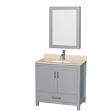 Wyndham Collection - Sheffield 36 Inch Single Bathroom Vanity in Gray, Ivory Marble Countertop, Undermount Square Sink, and Medicine Cabinet - Gray