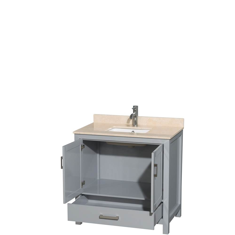 Sheffield 36 Inch Single Bathroom Vanity in Espresso, Ivory Marble Countertop, Undermount Square Sink, and No Mirror