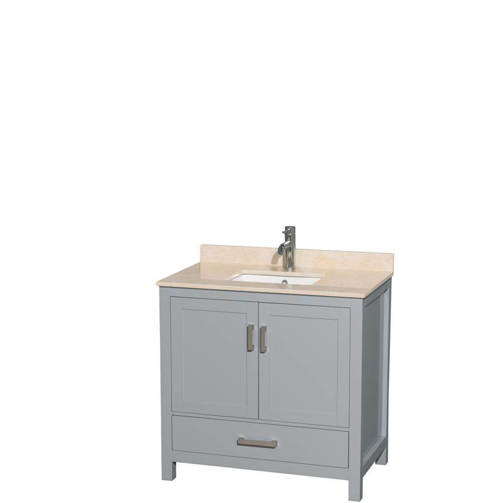 Wyndham Collection - Sheffield 36 Inch Single Bathroom Vanity in Gray, Ivory Marble Countertop, Undermount Square Sink, and No Mirror - Gray