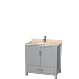 Wyndham Collection - Sheffield 36 Inch Single Bathroom Vanity in Gray, Ivory Marble Countertop, Undermount Square Sink, and No Mirror - Gray