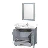 Sheffield 36 Inch Single Bathroom Vanity in Gray, White Cultured Marble Countertop, Undermount Square Sink, 24 Inch Mirror