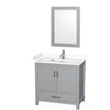 Wyndham Collection - Sheffield 36 Inch Single Bathroom Vanity in Gray, White Cultured Marble Countertop, Undermount Square Sink, 24 Inch Mirror