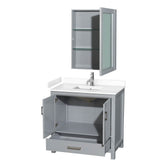 Sheffield 36 Inch Single Bathroom Vanity in Gray, White Cultured Marble Countertop, Undermount Square Sink, Medicine Cabinet