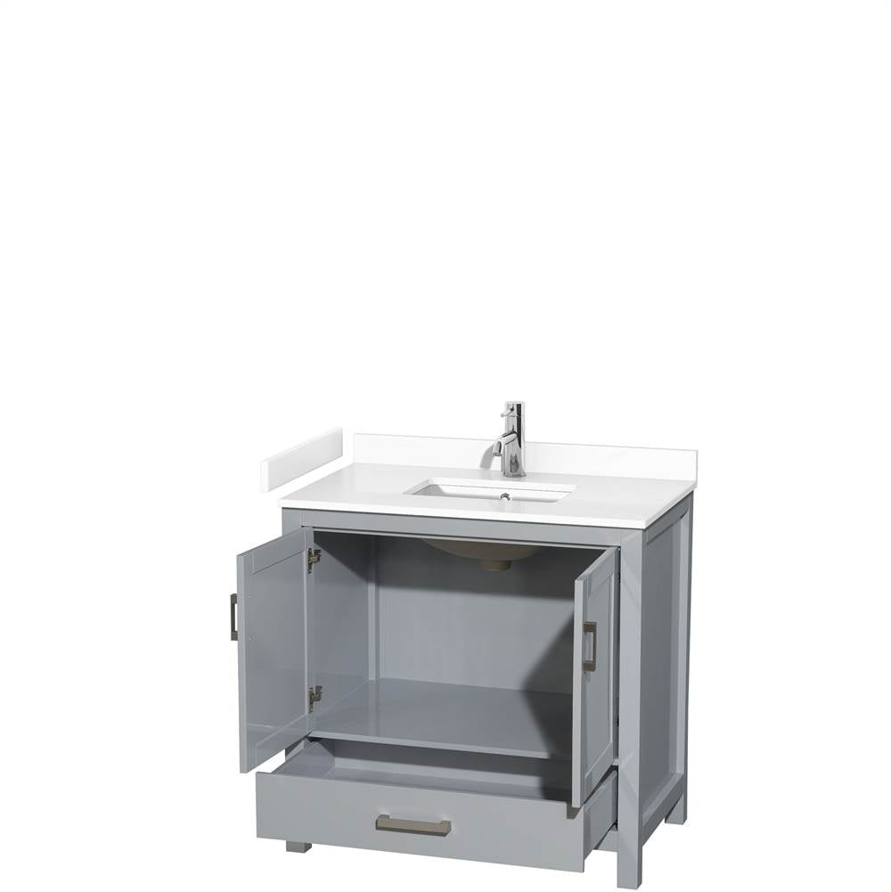 Sheffield 36 Inch Single Bathroom Vanity in Gray, White Cultured Marble Countertop, Undermount Square Sink, No Mirror