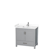 Wyndham Collection - Sheffield 36 Inch Single Bathroom Vanity in Gray, White Cultured Marble Countertop, Undermount Square Sink, No Mirror