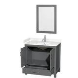 Sheffield 36 Inch Single Bathroom Vanity in Dark Gray, Carrara Cultured Marble Countertop, Undermount Square Sink, 24 Inch Mirror
