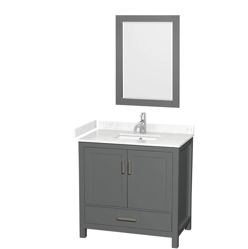Wyndham Collection - Sheffield 36 Inch Single Bathroom Vanity in Dark Gray, Carrara Cultured Marble Countertop, Undermount Square Sink, 24 Inch Mirror