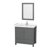 Wyndham Collection - Sheffield 36 Inch Single Bathroom Vanity in Dark Gray, Carrara Cultured Marble Countertop, Undermount Square Sink, 24 Inch Mirror