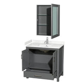 Sheffield 36 Inch Single Bathroom Vanity in Dark Gray, Carrara Cultured Marble Countertop, Undermount Square Sink, Medicine Cabinet