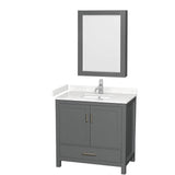 Wyndham Collection - Sheffield 36 Inch Single Bathroom Vanity in Dark Gray, Carrara Cultured Marble Countertop, Undermount Square Sink, Medicine Cabinet