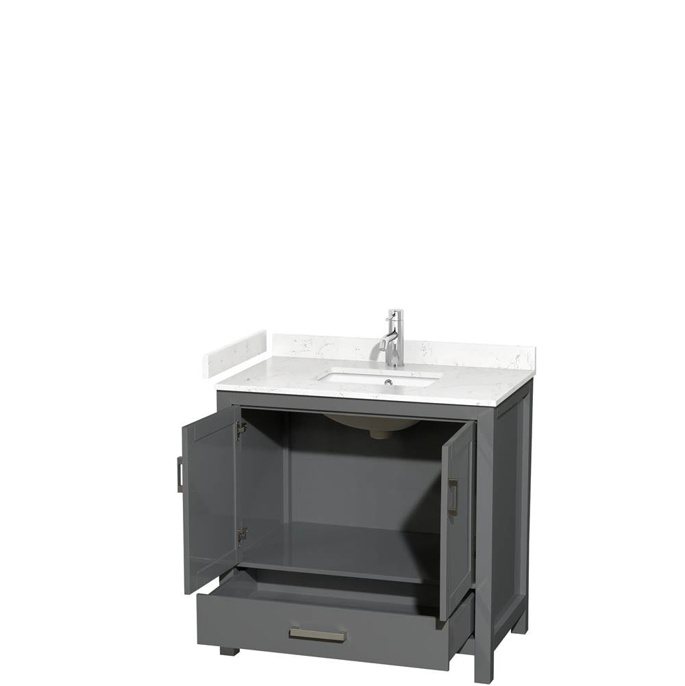 Sheffield 36 Inch Single Bathroom Vanity in Dark Gray, Carrara Cultured Marble Countertop, Undermount Square Sink, No Mirror