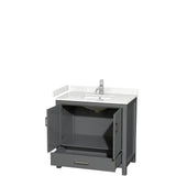 Sheffield 36 Inch Single Bathroom Vanity in Dark Gray, Carrara Cultured Marble Countertop, Undermount Square Sink, No Mirror