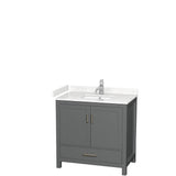Wyndham Collection - Sheffield 36 Inch Single Bathroom Vanity in Dark Gray, Carrara Cultured Marble Countertop, Undermount Square Sink, No Mirror