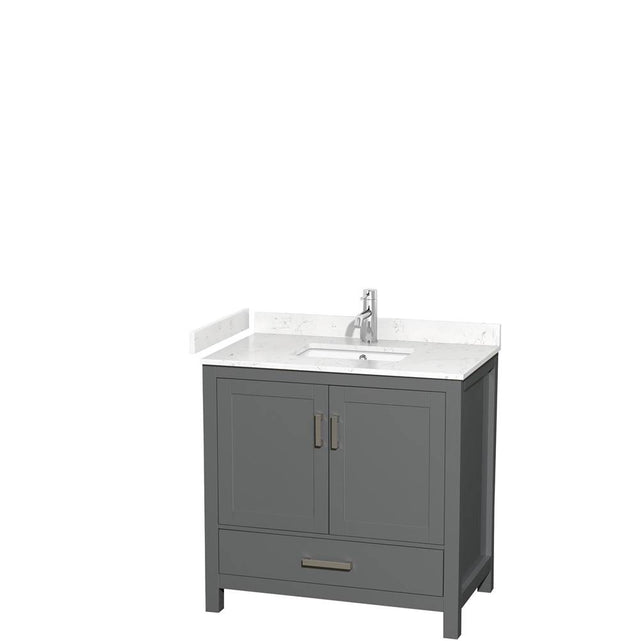 Wyndham Collection - Sheffield 36 Inch Single Bathroom Vanity in Dark Gray, Carrara Cultured Marble Countertop, Undermount Square Sink, No Mirror
