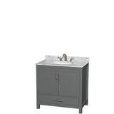 Wyndham Collection - Sheffield 36 Inch Single Bathroom Vanity in Dark Gray, White Carrara Marble Countertop, Undermount Oval Sink, and No Mirror - Dark Gray