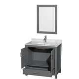 Sheffield 36 Inch Single Bathroom Vanity in Espresso, White Carrara Marble Countertop, Undermount Square Sink, and 24 Inch Mirror