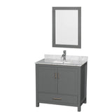Wyndham Collection - Sheffield 36 Inch Single Bathroom Vanity in Dark Gray, White Carrara Marble Countertop, Undermount Square Sink, and 24 Inch Mirror - Dark Gray