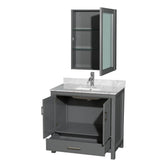Sheffield 36 Inch Single Bathroom Vanity in Espresso, White Carrara Marble Countertop, Undermount Square Sink, and Medicine Cabinet