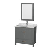 Wyndham Collection - Sheffield 36 Inch Single Bathroom Vanity in Dark Gray, White Carrara Marble Countertop, Undermount Square Sink, and Medicine Cabinet - Dark Gray